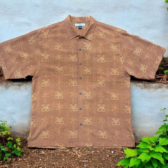 Tommy Bahama Casual Button Front Silk Rust Orange Hawaiian Shirt Men's Size L - Picture 1 of 8